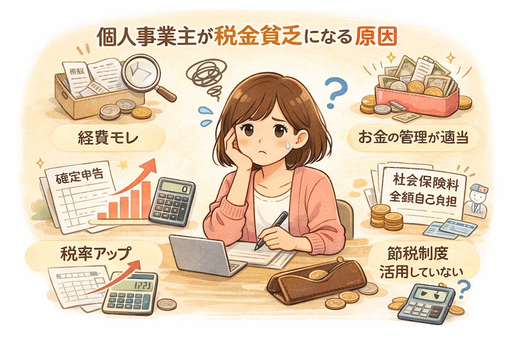 税金に悩む自営業者の図